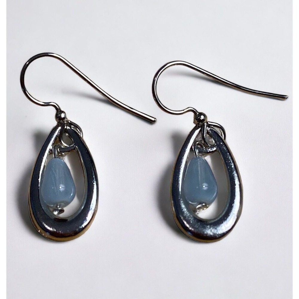 Silver Tone Moonstone Dangle Earrings